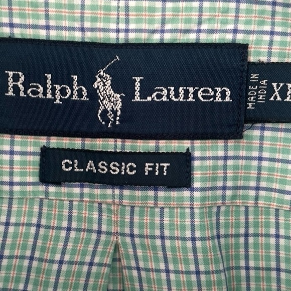 Ralph Lauren Men’s Shirt Size XL Green Blue Button Down Short Sleeve Logo Casual - Picture 5 of 6